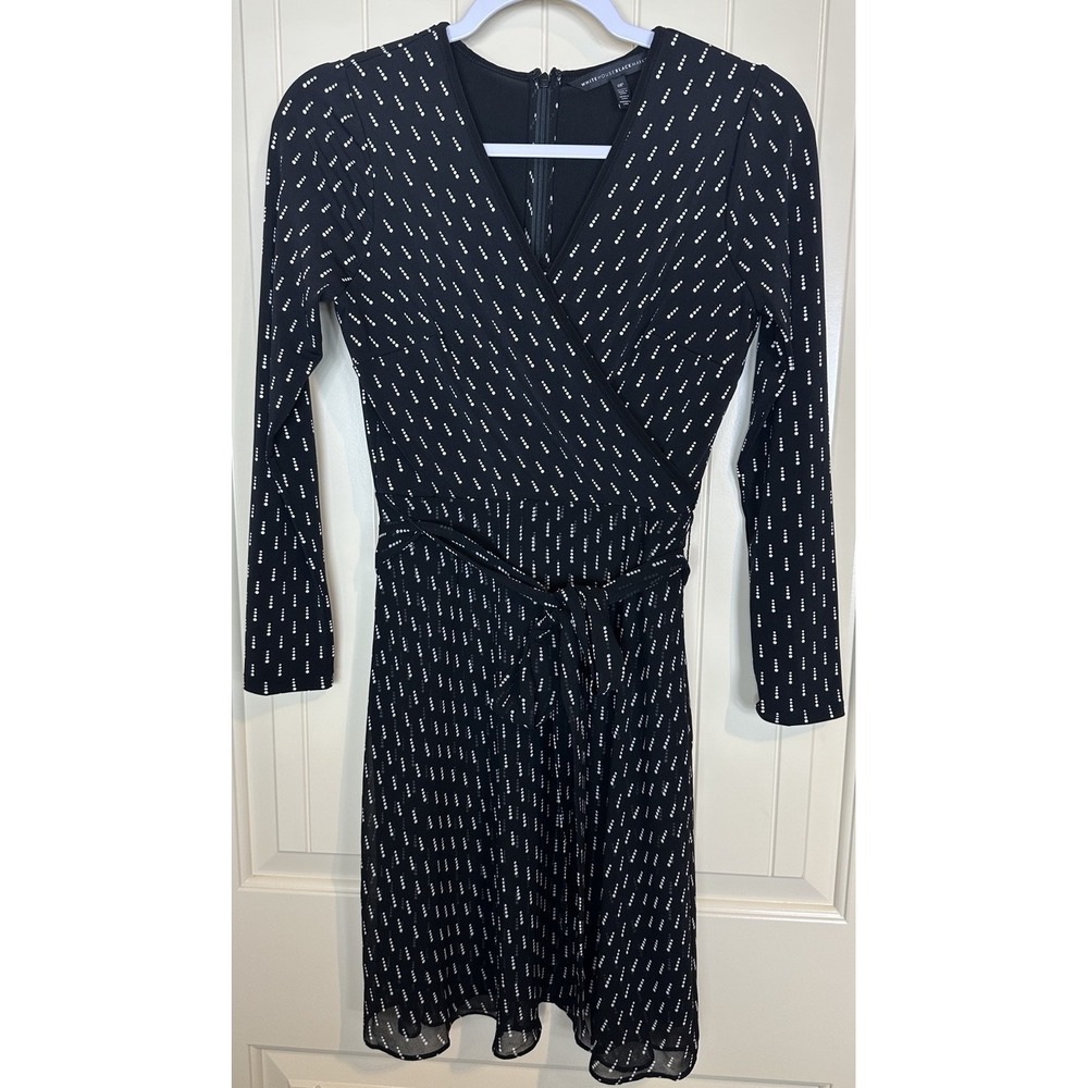 White House Black Market WHBM Black Faux Wrap long‎ Sleeve stretch dress Sz 0P